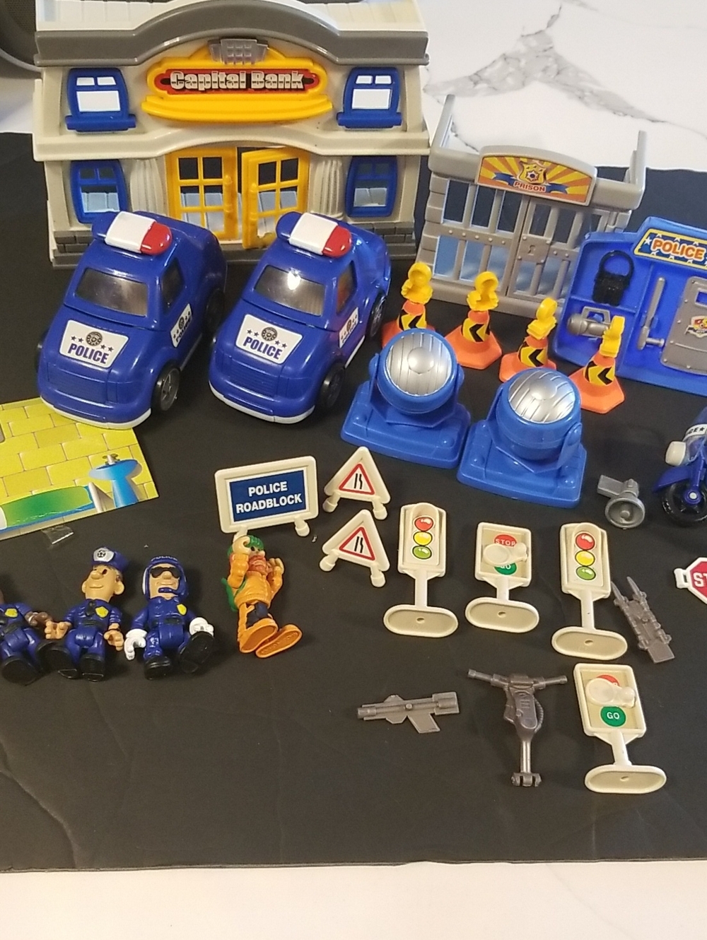 Kids Police Playset with Blue Vehicles and Accessories